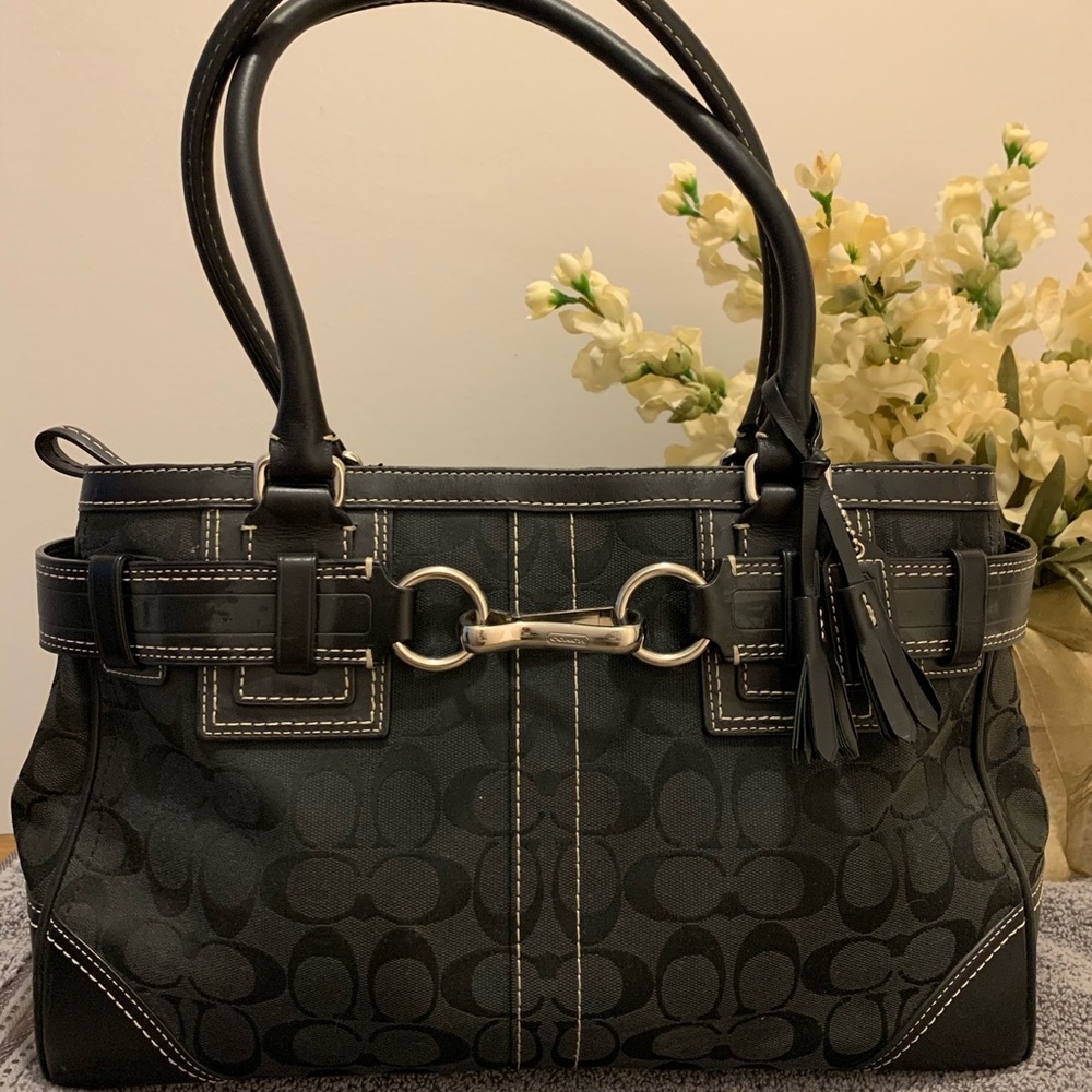 Classic Black Coach Canvas and Leather Bag